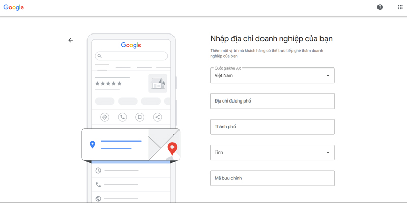 Nhập Địa Chỉ Doanh Nghiệp trên Google My Business