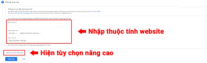 Thiết lập thuộc tính website