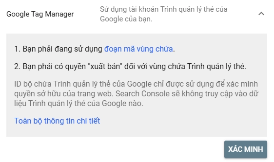 Xác minh qua Google Analytics hoặc Google Tag Manager