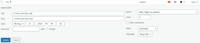 Quick edit page trong WordPress