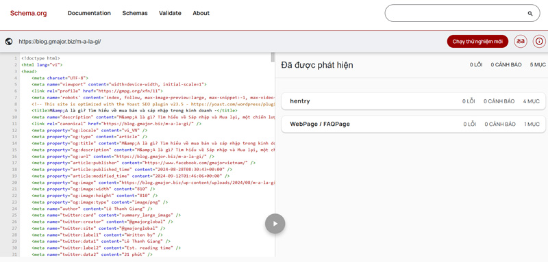 Dùng Google Structured Data Testing Tool để kiểm tra Schema của bài viết