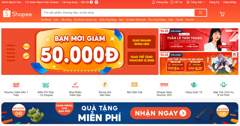 Shopee là 1 ví dụ về website code tay