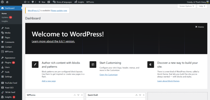 Giao diện quản trị thân thiện với người dùng của WordPress